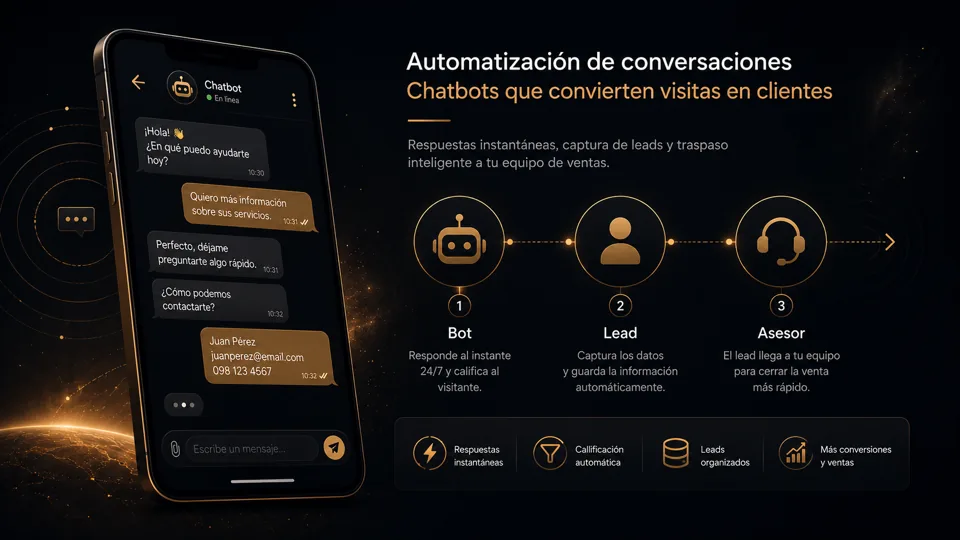 Mockup abstracto de un flujo de chatbot conversacional