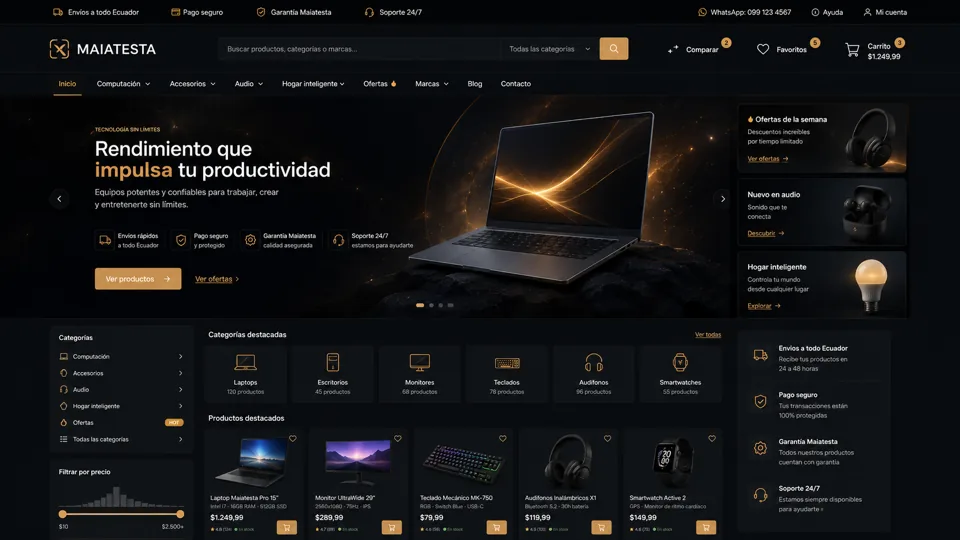 Mockup abstracto de una tienda online con productos y carrito